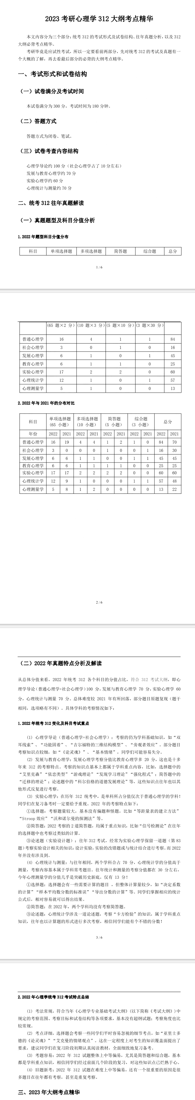 2023考研心理学312原文大纲