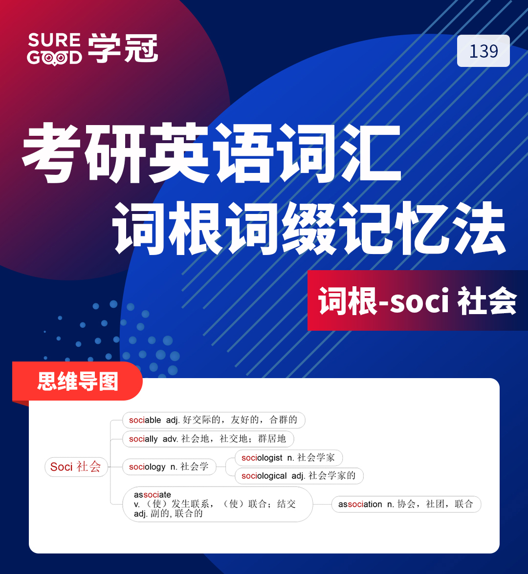 学冠教育带你进行考研英语词根词缀soci的记忆